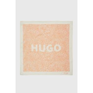 Bavlnená šatka HUGO oranžová farba, vzorovaná