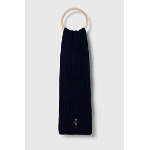 Vlnený šál Polo Ralph Lauren tmavomodrá farba, s nášivkou