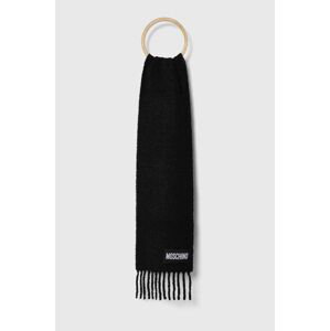 Vlnený šál Moschino čierna farba, jednofarebný