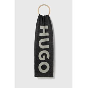 Vlnený šál HUGO čierna farba, vzorovaný