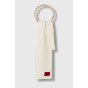 Vlnený šál HUGO biela farba, jednofarebný