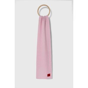 Vlnený šál HUGO ružová farba, jednofarebný