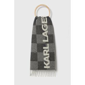 Vlnený šál Karl Lagerfeld šedá farba, vzorovaný