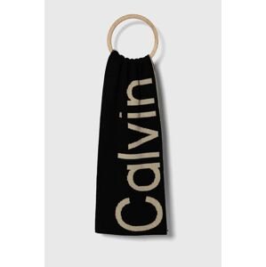 Šál s prímesou vlny Calvin Klein Jeans čierna farba, vzorovaný