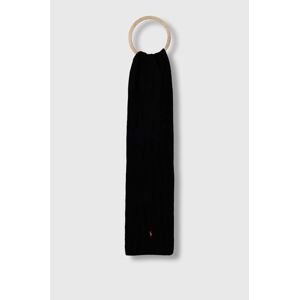 Vlnený šál Polo Ralph Lauren čierna farba, jednofarebný