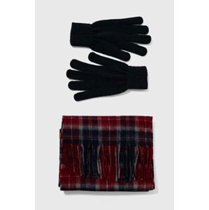 Šál a rukavice Barbour Tartan Scarf & Glove Gift Set tmavomodrá farba, vzorovaný, MGS0018