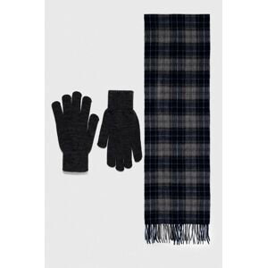 Šál a rukavice Barbour Tartan Scarf & Glove Gift Set tmavomodrá farba, vzorovaný, MGS0018