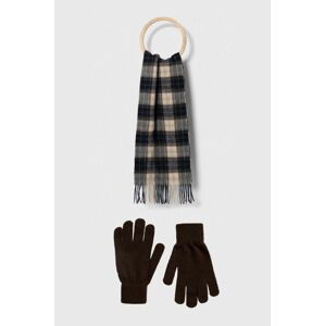 Šál a rukavice Barbour Tartan Scarf & Glove Gift Set hnedá farba, vzorovaný, MGS0018