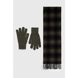 Šál a rukavice Barbour Tartan Scarf & Glove Gift Set zelená farba, vzorovaný, MGS0018