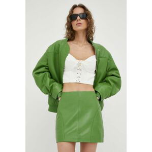 Kožená sukňa Remain zelená farba, mini, puzdrová