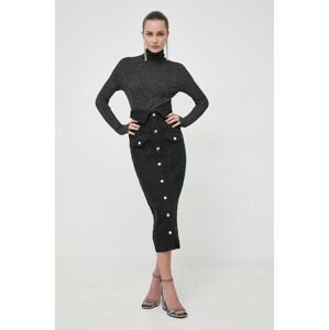 Rifľová sukňa Moschino Jeans čierna farba, maxi, puzdrová