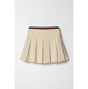 Dievčenská sukňa Tommy Hilfiger béžová farba, mini, áčkový strih