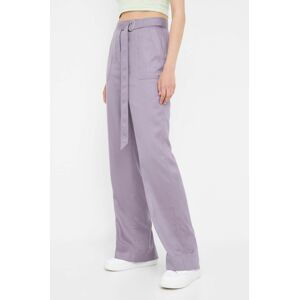 Nohavice Calvin Klein dámske, fialová farba, rovné, vysoký pás