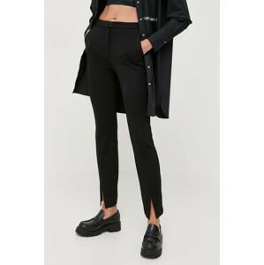 Nohavice Karl Lagerfeld dámske, čierna farba, rovné, stredne vysoký pás