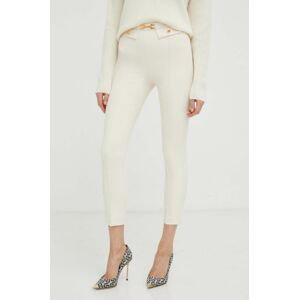 Nohavice Elisabetta Franchi dámske, béžová farba, rovné, stredne vysoký pás