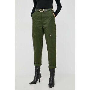 Nohavice MICHAEL Michael Kors dámske, zelená farba, rovné, vysoký pás