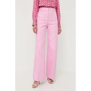 Nohavice Victoria Beckham dámske, ružová farba, široké, vysoký pás