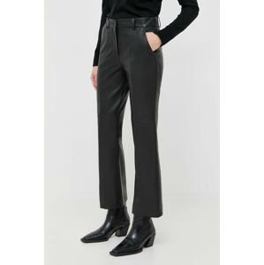 Kožené nohavice Luisa Spagnoli dámske, čierna farba, cigaretový strih, vysoký pás