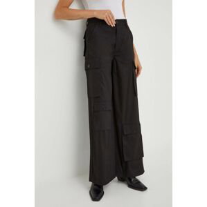 Bavlnené nohavice G-Star Raw čierna farba, rovné, vysoký pás