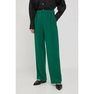 Nohavice United Colors of Benetton dámske, zelená farba, rovné, vysoký pás