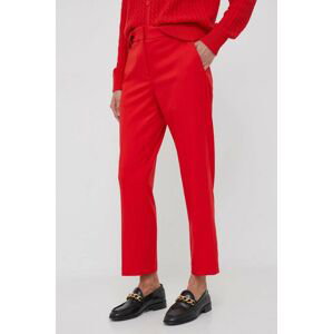 Nohavice Tommy Hilfiger dámske, červená farba, rovné, vysoký pás