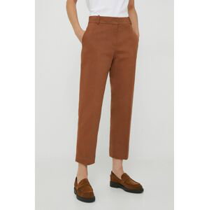 Nohavice Tommy Hilfiger dámske, hnedá farba, rovné, vysoký pás