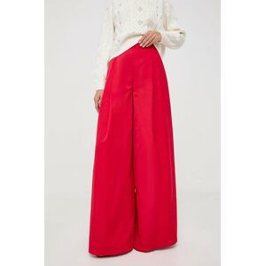 Nohavice Twinset dámske, červená farba, široké, vysoký pás