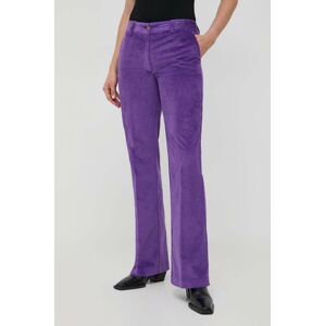 Manšestrové nohavice Twinset fialová farba, rovné, vysoký pás
