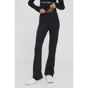 Nohavice Calvin Klein Jeans dámske, čierna farba, zvony, vysoký pás