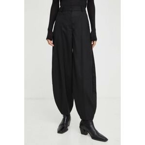 Nohavice By Malene Birger dámske, čierna farba, široké, vysoký pás