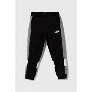 Detské tepláky Puma ESS Block Sweatpants FL B čierna farba, melanžové