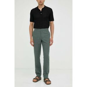 Ľanové nohavice Bruuns Bazaar zelená farba, rovné