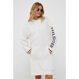 Bavlnené šaty Tommy Hilfiger béžová farba, mini, oversize