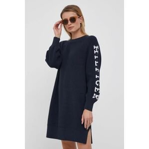 Bavlnené šaty Tommy Hilfiger tmavomodrá farba, mini, oversize