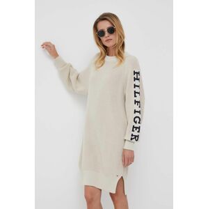 Bavlnené šaty Tommy Hilfiger béžová farba, mini, oversize