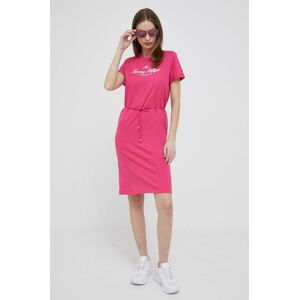 Bavlnené šaty Tommy Hilfiger ružová farba, mini, rovný strih