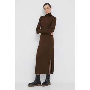 Vlnené šaty Polo Ralph Lauren hnedá farba, maxi, rovný strih