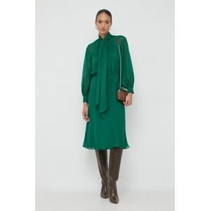 Hodvábne šaty Luisa Spagnoli zelená farba, midi, áčkový strih