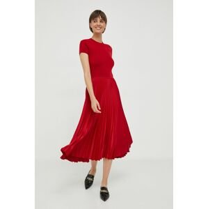 Šaty s prímesou vlny Polo Ralph Lauren červená farba, midi, áčkový strih
