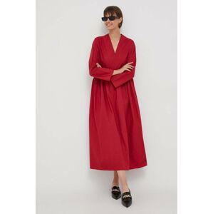 Bavlnené šaty United Colors of Benetton červená farba, maxi, áčkový strih