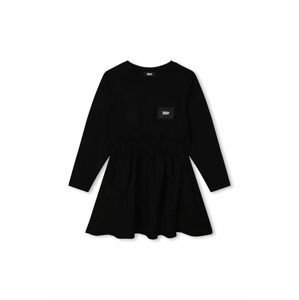 Dievčenské šaty Dkny čierna farba, mini, áčkový strih