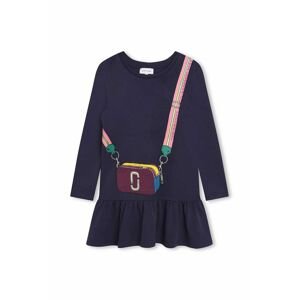 Dievčenské bavlnené šaty Marc Jacobs tmavomodrá farba, mini, áčkový strih