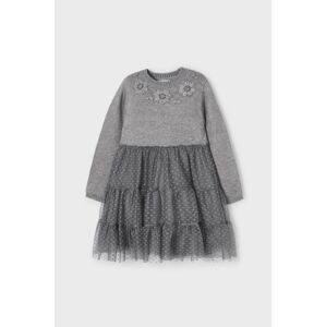 Dievčenské šaty Mayoral šedá farba, mini, áčkový strih
