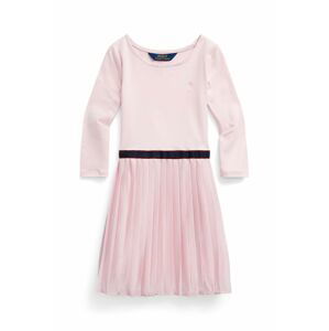 Dievčenské šaty Polo Ralph Lauren ružová farba, mini, áčkový strih