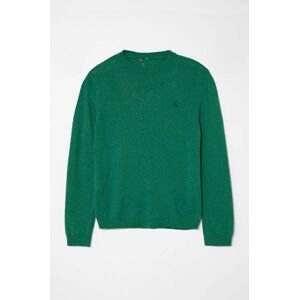Detský sveter s prímesou vlny United Colors of Benetton zelená farba, tenký