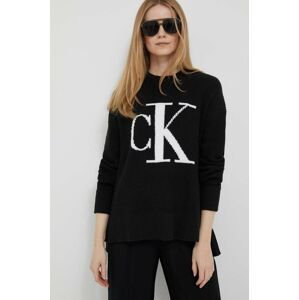 Bavlnený sveter Calvin Klein Jeans čierna farba