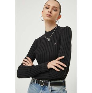 Bavlnený sveter Tommy Jeans čierna farba, tenký