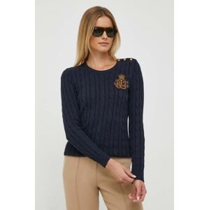 Bavlnený sveter Lauren Ralph Lauren tmavomodrá farba, tenký