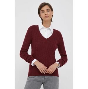 Vlnený sveter Polo Ralph Lauren dámsky, bordová farba, tenký