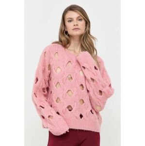Vlnený sveter Pinko dámsky, ružová farba, teplý